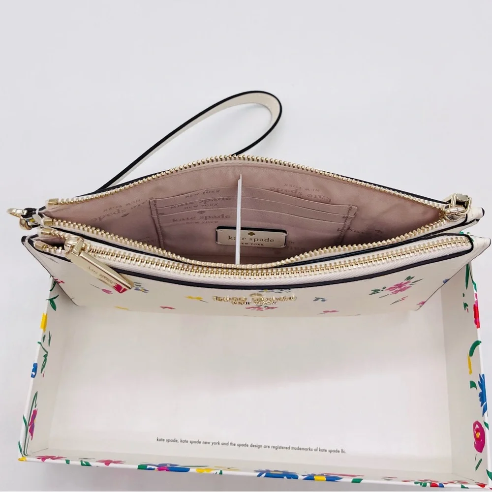 Kate Spade Staci Garden Bouquet Boxed Zip Wristlet Cream Multi - Picture 5 of 8